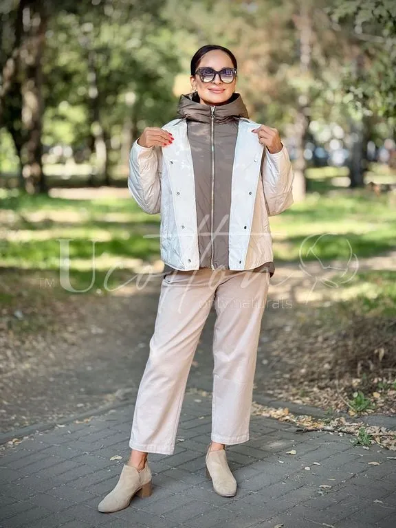 Жіноча куртка демісезонна з утеплювачем rayon Молочний/Хакі
