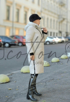 Жіночий довгий зимовий пуховик White Pearl (білий з чорними деталями)